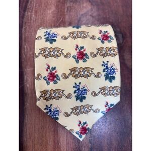 GUICCIARDINI silk necktie mens yellow floral scroll made in Italy 4 inches wide
